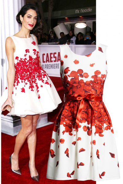 RED AMAL CLOONEY INSPIRED SKATER DRESS