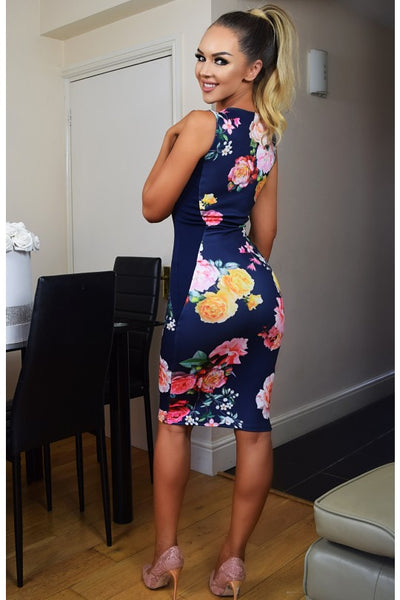 NAVY DELIA FLORAL PANEL DRESS