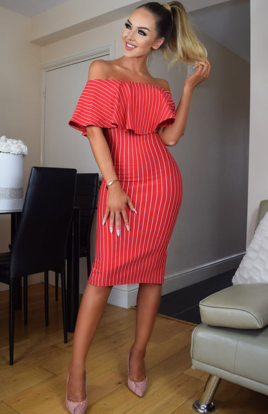 MELODY STRIPED BARDOT DRESS